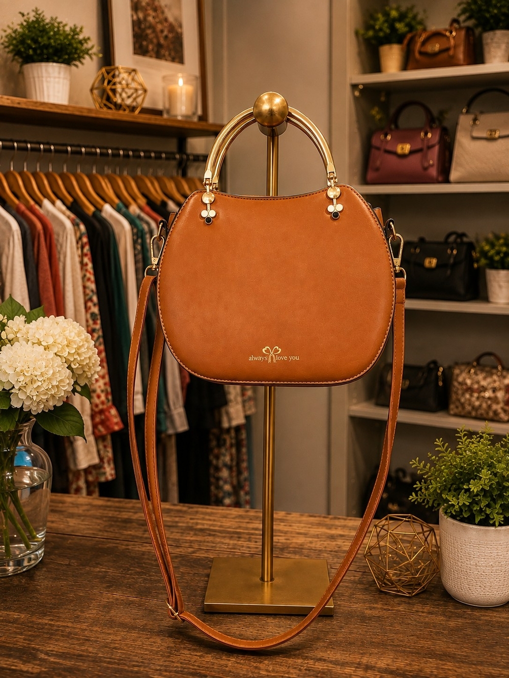 Always Love You Cognac Faux Leather Crossbody Satchel | 9" x 7" x 3.5" - Picture 2 of 7